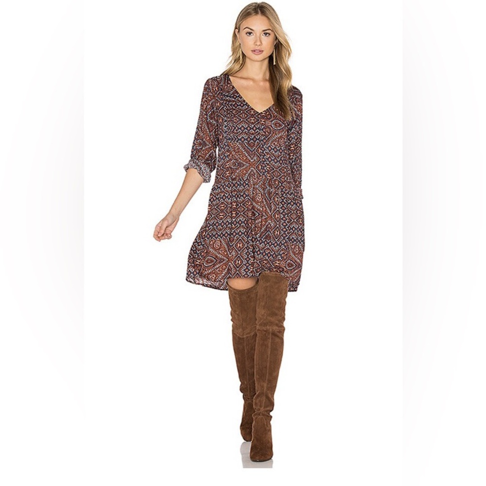 Sanctuary Paisley Patterned Long Sleeve High Low Mini Dress